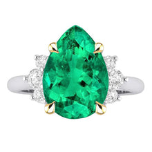 Fine Emerald Pear Shape Colored Stone Ring in Two-Tone 14K Gold – main view