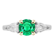 Emerald Round Cut Precious Stone Ring in Two-Tone 14K Gold – main view