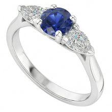Pear Natural Earth Mined Diamond Three Stone Round Blue Sapphire Ring 1.50 Carats
