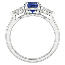 Pear Natural Earth Mined Diamond Three Stone Round Blue Sapphire Ring 1.50 Carats
