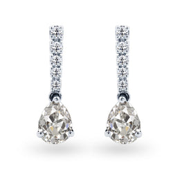 Antique Cushion Diamond Stud Earrings in 14K White Gold – 2 ct