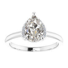 Brilliant Diamond Old Mine Cut Solitaire Ring with Accents in 14 Karat White Gold – main view