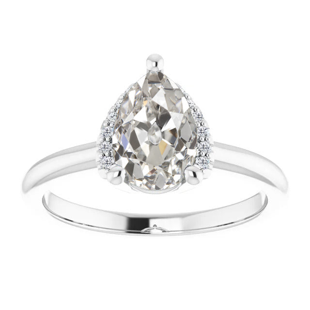 Brilliant Diamond Old Mine Cut Solitaire Ring with Accents in 14 Karat White Gold – main view