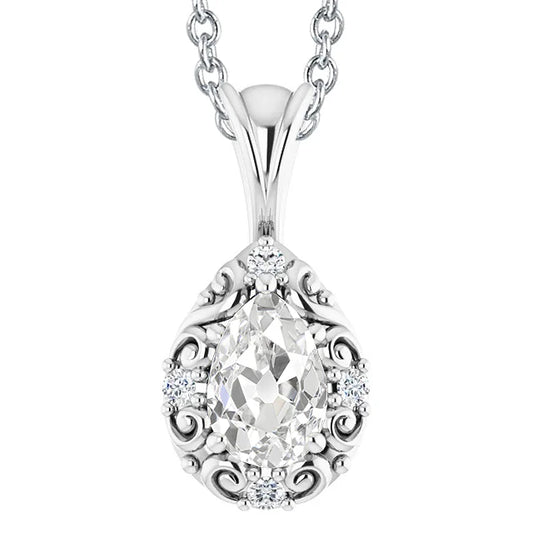 Pear Old Miner & Round Real Diamond Pendant Vintage Style 3 Carats Gold 14K