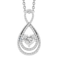 14K White Gold Brilliant Diamond Drop Pendant – 1.50-ct Heart Cut