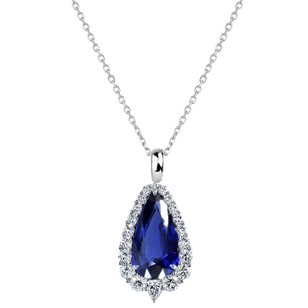 Real Royal Blue Sapphire Precious Stone Pendant 2.75 ct 14K White Gold – main view