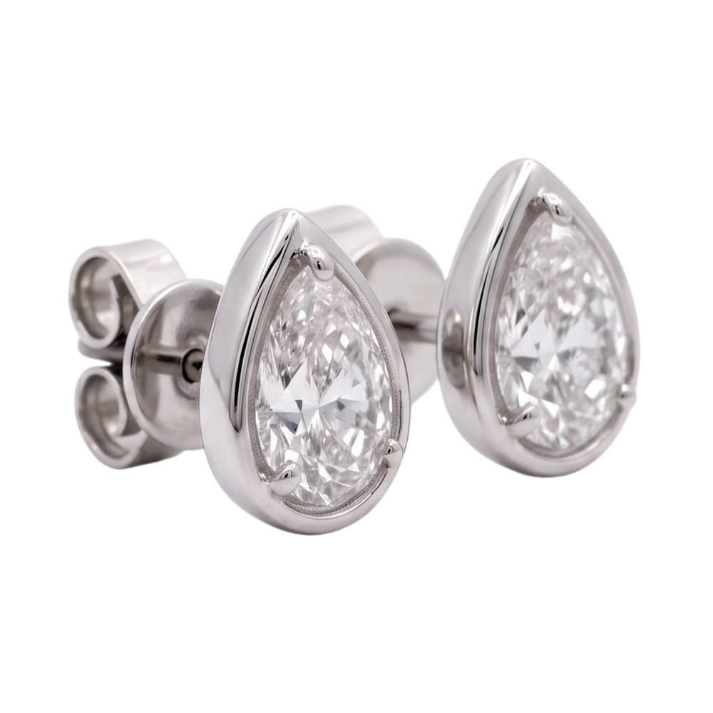 Pear Cut Lab Grown Diamonds 1.50 Carat Stud Earring 14K White Gold