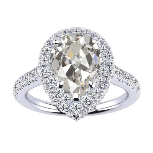 Diamond Old Mine Cut Halo Ring in 14K White Gold – main view