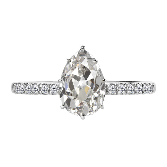 Brilliant Diamond Antique Cushion Solitaire Ring with Accents in 14K White Gold – main view