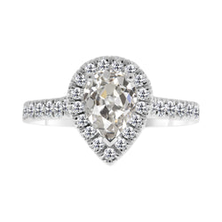 14K White Gold Old Mine Cut Diamond Halo Engagement Ring 2 ct