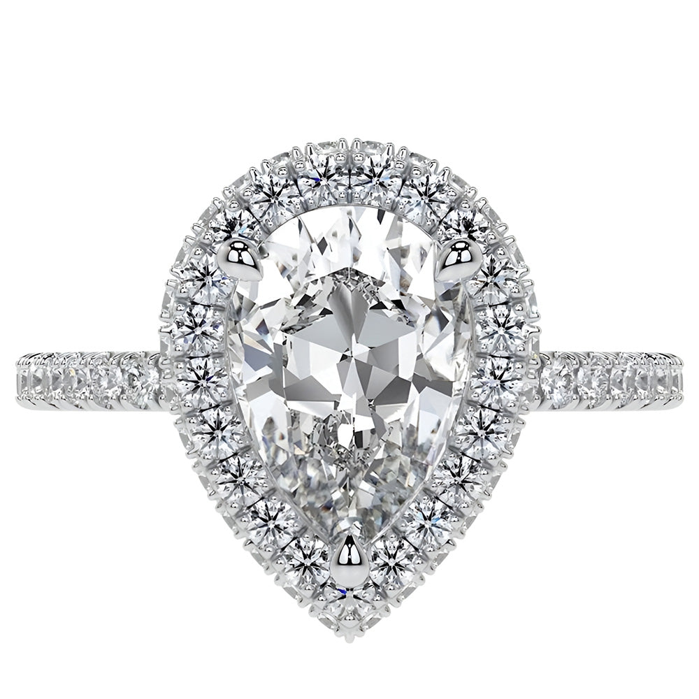 Old Mine Cut Diamond ring in 14K White Gold – angle view