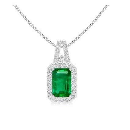 Pendant Colombian Green Emerald & Diamonds 5.85 Carats White Gold 14K New
