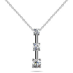 Pendant Gold 14K 2.25 Ct Four Prong Set Round 3 Stone Real Diamond Drop