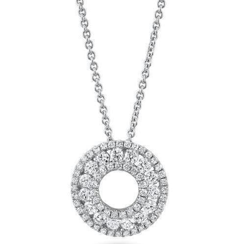 Pendant Necklace 0.66 Ct Real Round Brilliant Cut Diamonds White Gold 14K