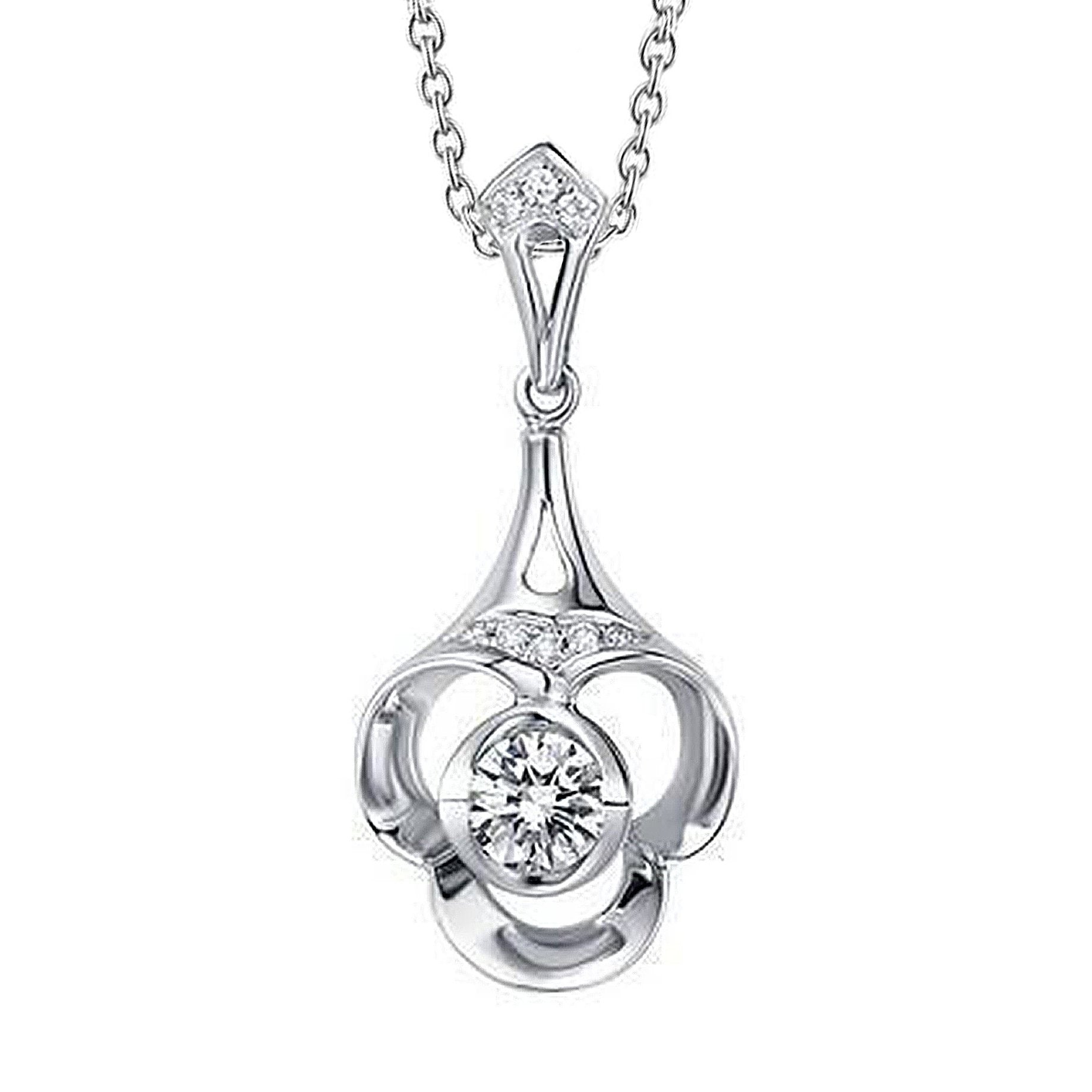 Pendant Necklace 1.50 Ct Genuine Round Brilliant Cut Diamonds White Gold 14K