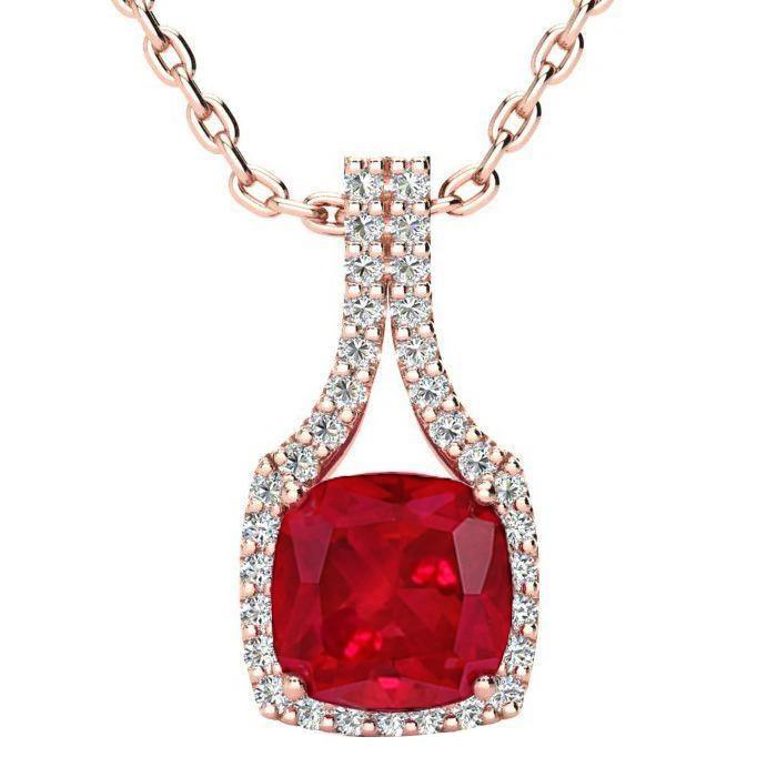 Pendant Necklace Cushion Ruby With Round Diamonds 11.00 Ct.