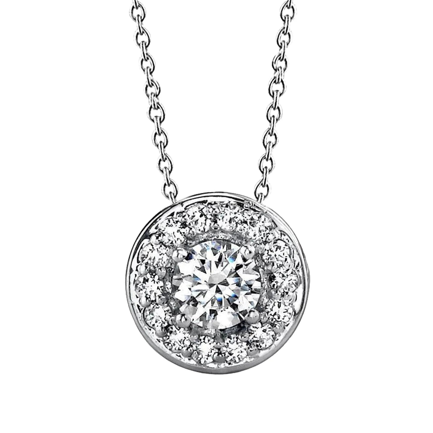 Pendant Necklace Sparkling 3 Carats Round Cut Real Diamonds Centered