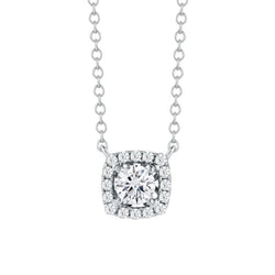 Pendant Necklace With Chain 1.40 Carats Round Real Diamonds White Gold 14K