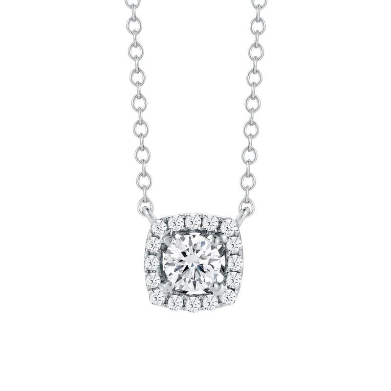 Pendant Necklace With Chain 1.40 Carats Round Real Diamonds White Gold 14K