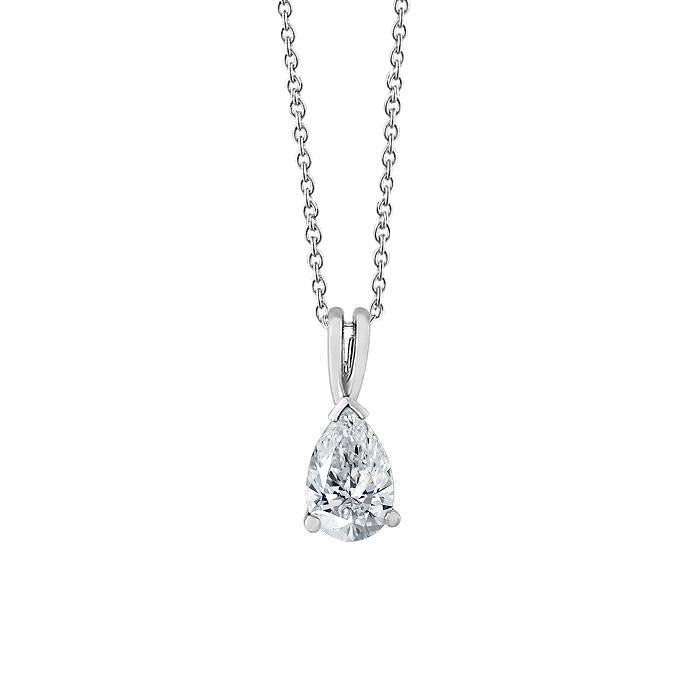 Pendant Necklace With Chain 1.50 Carat Genuine Pear Cut Diamond White Gold