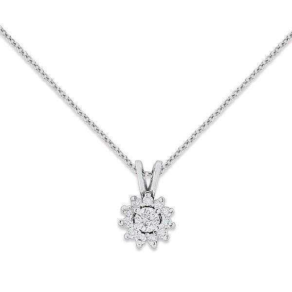 Pendant Necklace With Chain 1.75 Carats Natural Round Diamond White Gold 14K