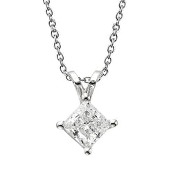 Pendant Necklace With Chain 2.50 Carat Princess Cut Real Diamond 14K Gold