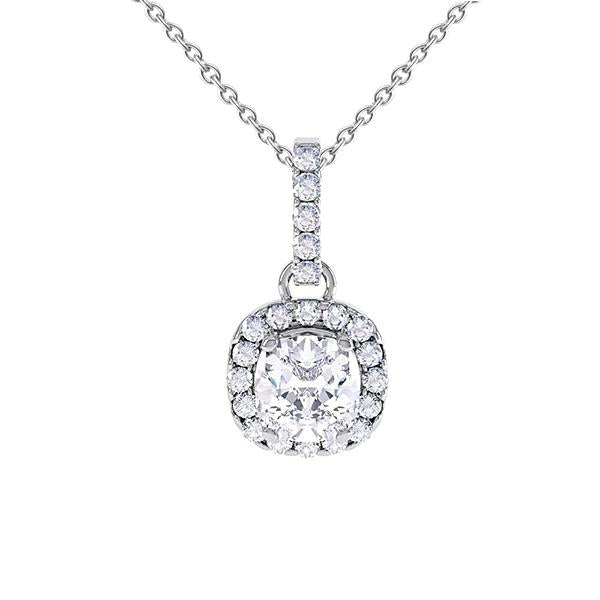 Pendant Necklace With Chain 2.60 Carats Natural Diamonds White Gold 14K