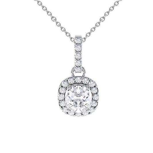 Pendant Necklace With Chain 2.60 Carats Natural Diamonds White Gold 14K