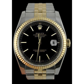 Perpetual Rolex Ss & Gold Jubilee Gents Watch Black Stick Dial QUICK SET