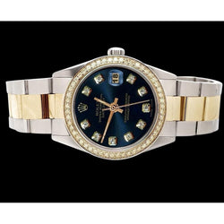 Perpetual Blue Diamond Dial Bezel Datejust Watch Ss & Gold  Rolex QUICK SET