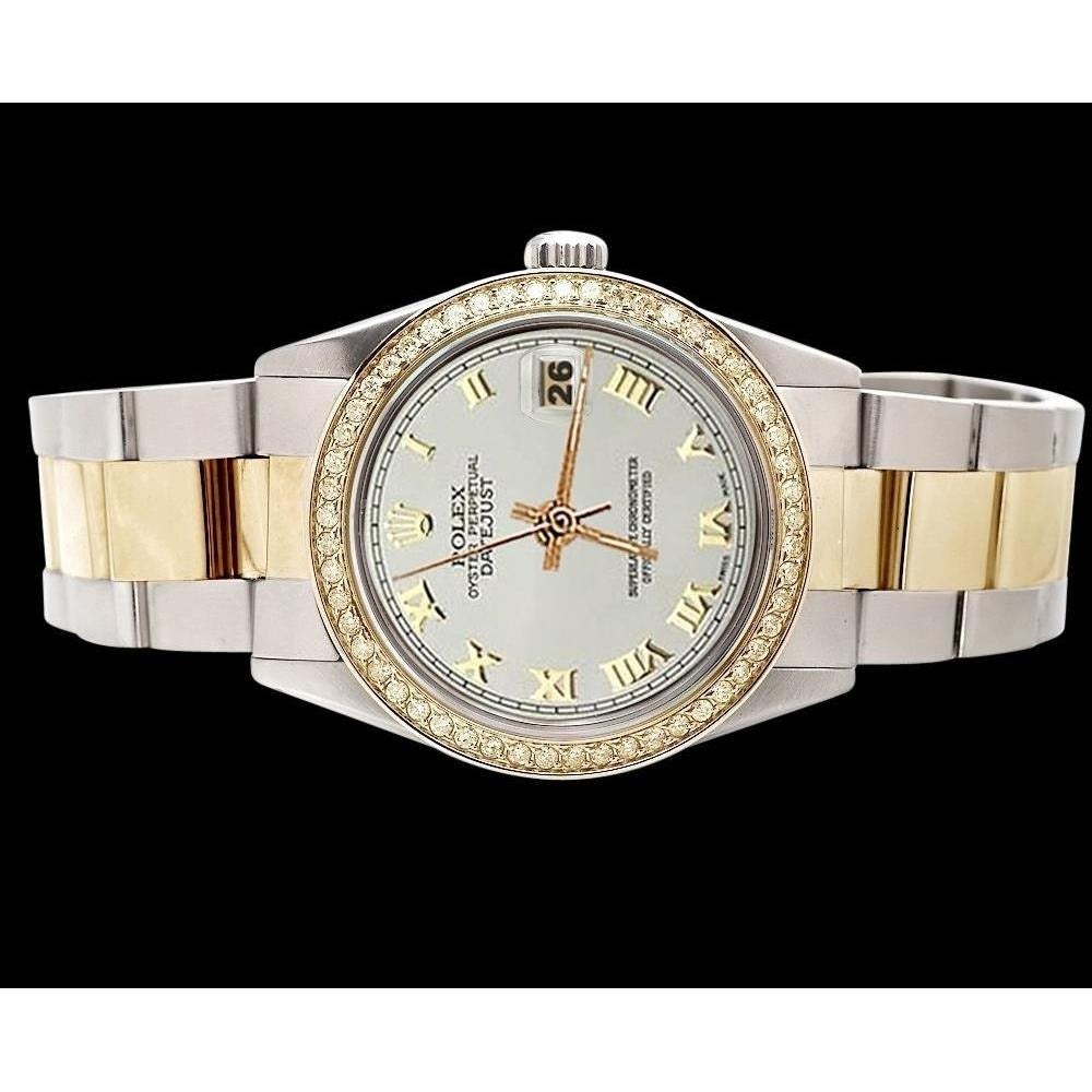 Oyster Ss & Gold White Roman Dial Rolex Watch 