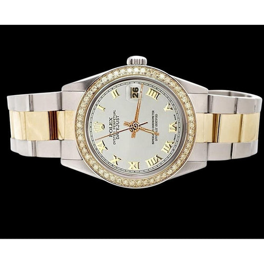 Oyster Ss & Gold White Roman Dial Rolex Watch