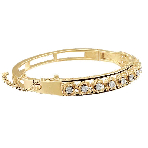 Petal Style Yellow Gold Bangle 3.30 Carats Real Diamond Jewelry 