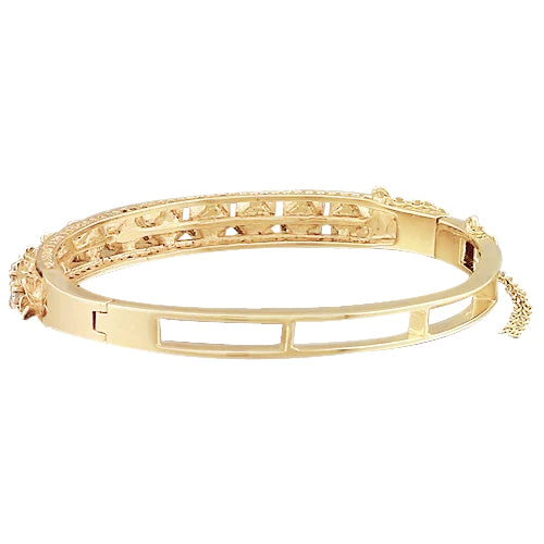 Petal Style Yellow Gold Bangle 3.30 Carats Real Diamond Jewelry 