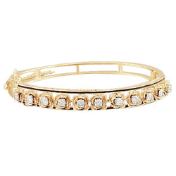 Petal Style Yellow Gold Bangle 3.30 Carats Real Diamond Jewelry