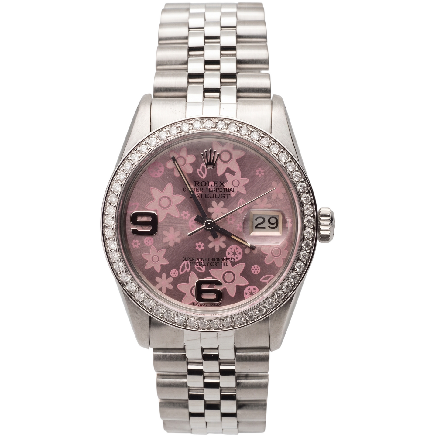 Pink Flower Dial Rolex Watch Ss Jubilee Natural Earth Mined Diamond Rolex Date Just QUICK SET