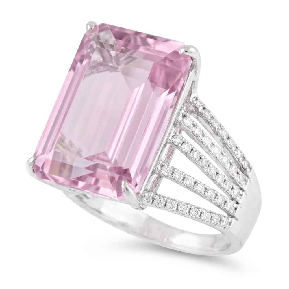 Pink Kunzite And Natural Earth Mined Diamond Wedding Ring 22 Ct White Gold 14K