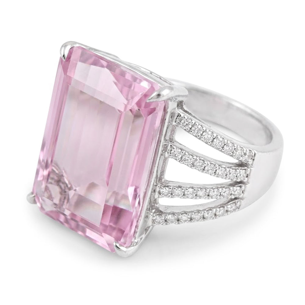 Pink Kunzite And Natural Earth Mined Diamond Wedding Ring 22 Ct White Gold 14K