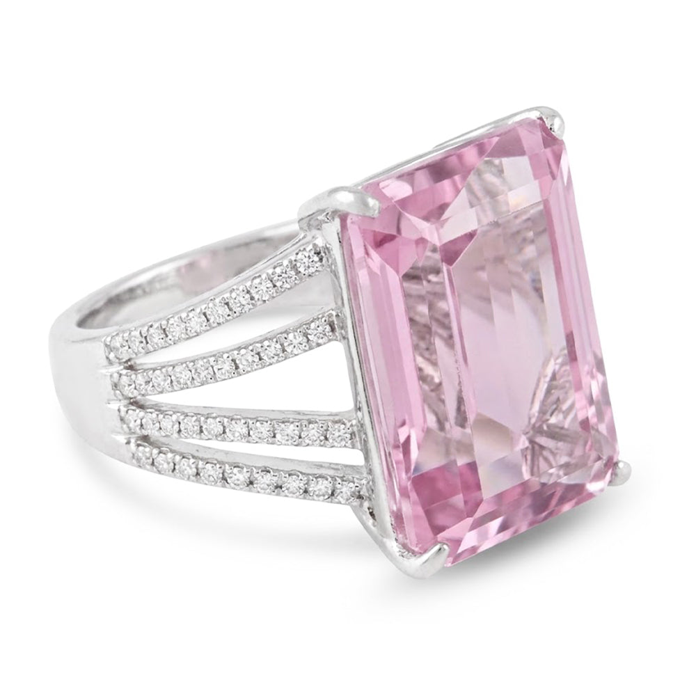 Pink Kunzite And Natural Earth Mined Diamond Wedding Ring 22 Ct White Gold 14K