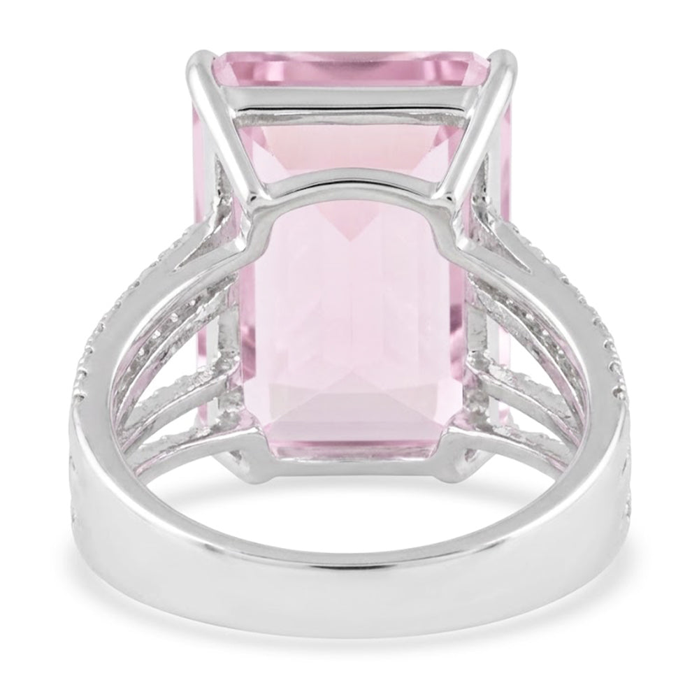 Pink Kunzite And Natural Earth Mined Diamond Wedding Ring 22 Ct White Gold 14K
