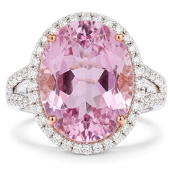 Pink Kunzite And Natural Earth Mined Diamonds 28.50 Carats Wedding Ring Gold 14K