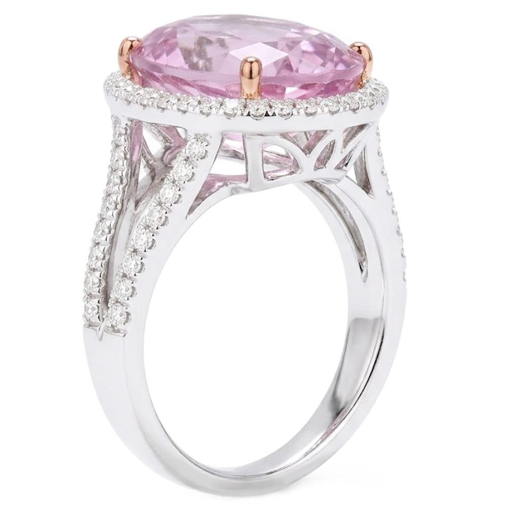 Pink Kunzite And Natural Earth Mined Diamonds 28.50 Carats Wedding Ring Gold 14K