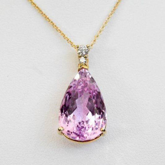 Pink Kunzite Stone Pendant With Diamonds