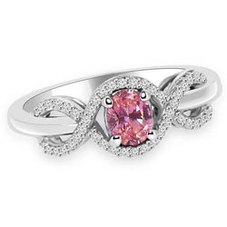 Pink Oval Cut Sapphire Diamond Ring White Gold 14K 2 Ct.