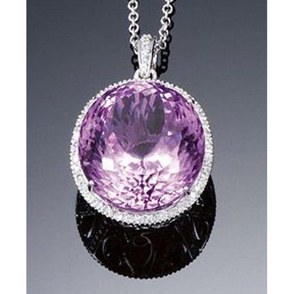 Pink Round Cut Kunzite With Diamond Necklace Pendant 24.50 Ct.