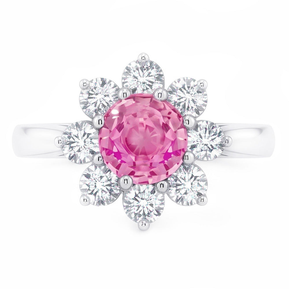 Pink Sapphire And Round Natural Earth Mined Diamonds 3.60 Ct Wedding Ring White Gold 14K