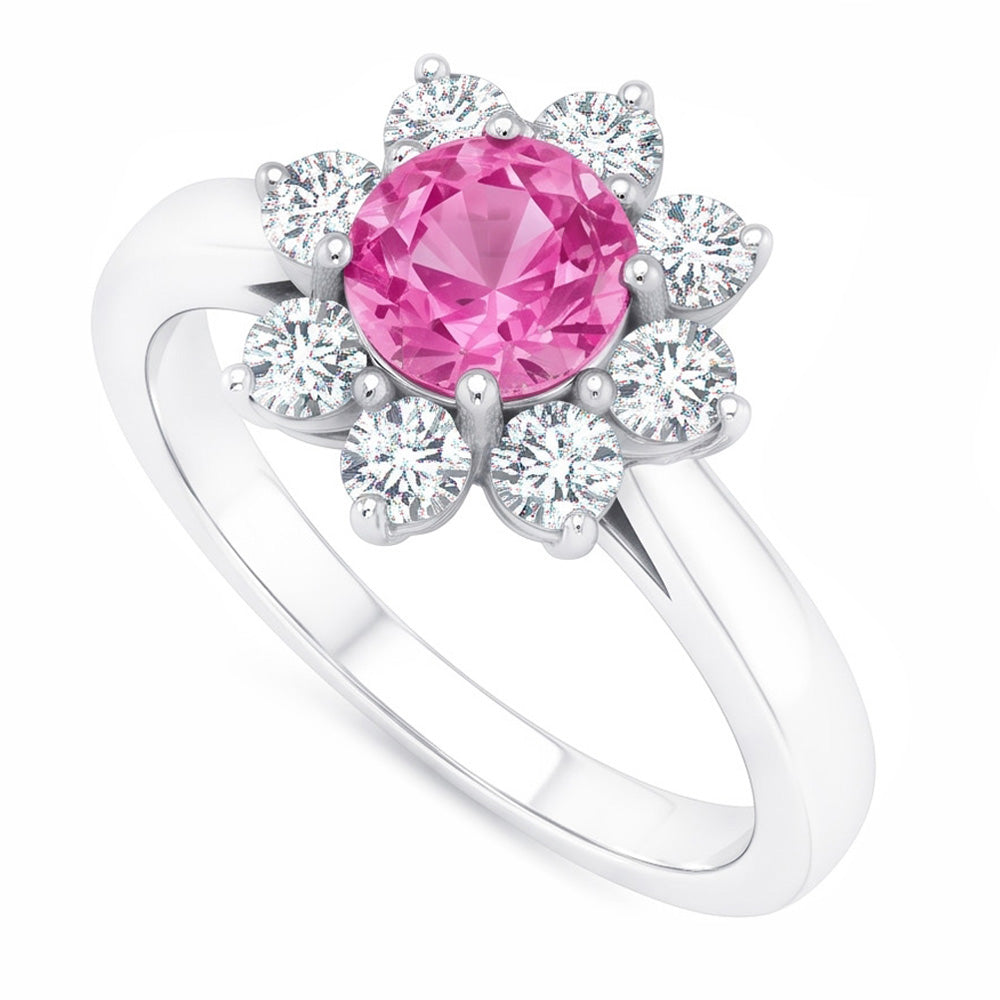 Pink Sapphire And Round Natural Earth Mined Diamonds 3.60 Ct Wedding Ring White Gold 14K