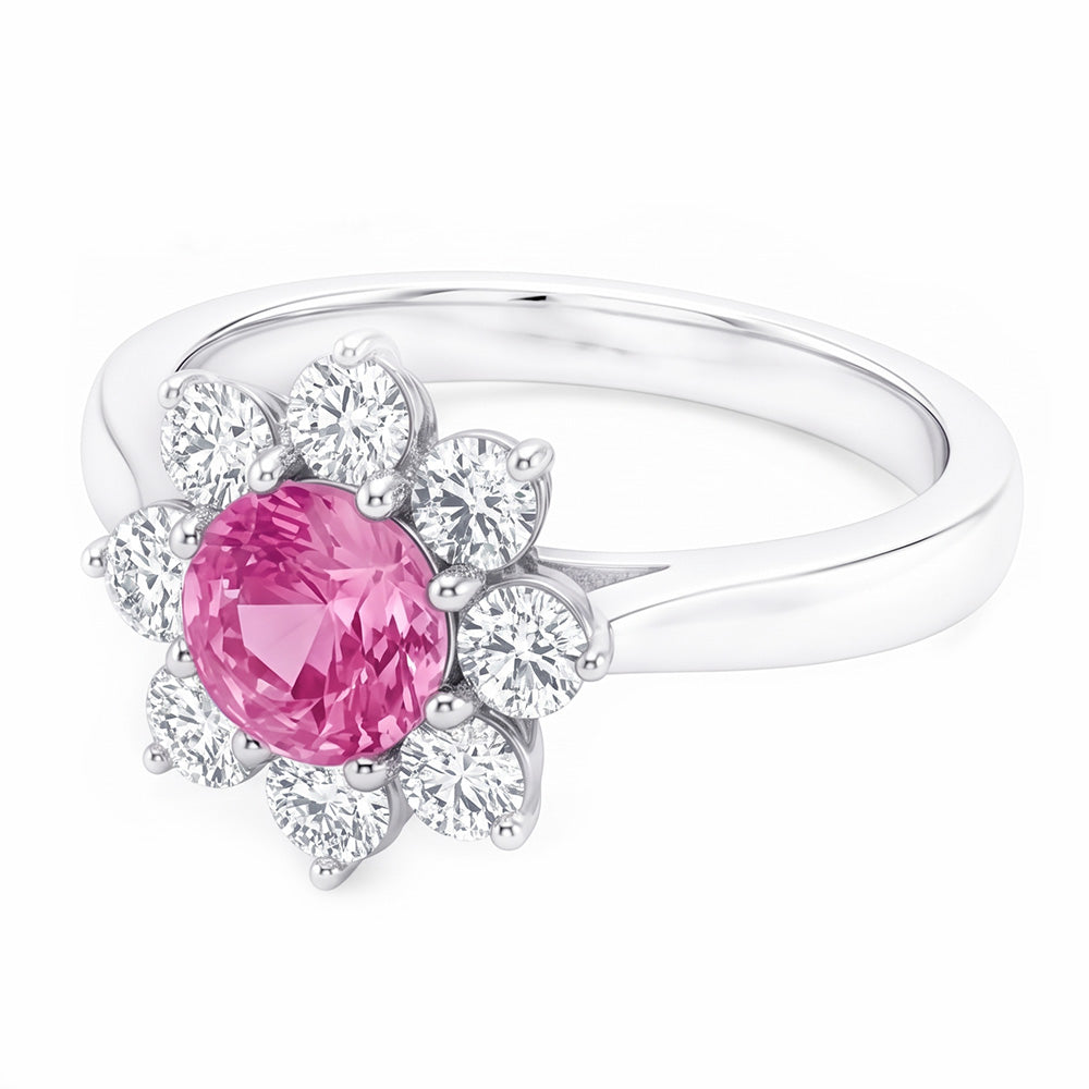 Pink Sapphire And Round Natural Earth Mined Diamonds 3.60 Ct Wedding Ring White Gold 14K