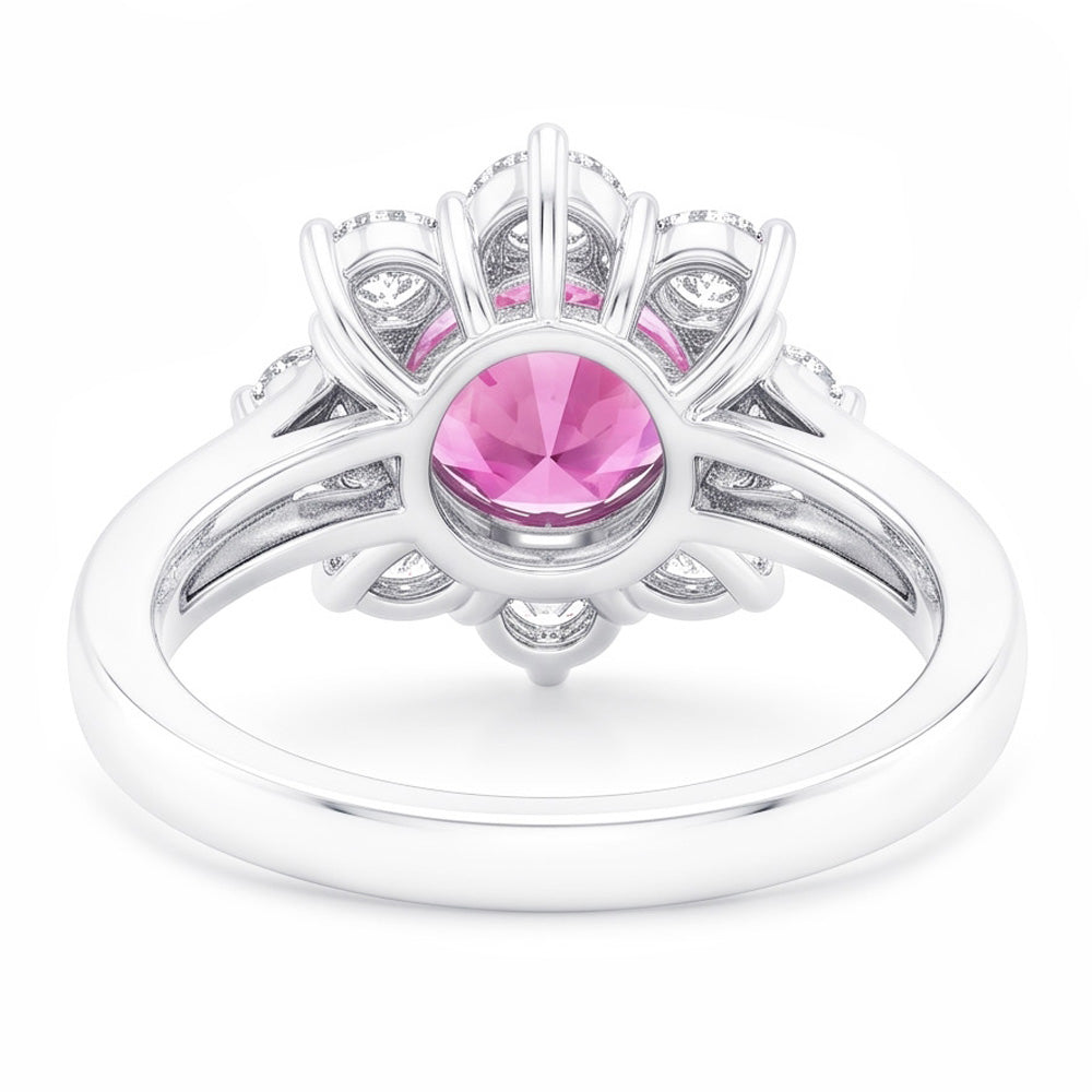 Pink Sapphire And Round Natural Earth Mined Diamonds 3.60 Ct Wedding Ring White Gold 14K