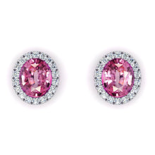 Pink Sapphire Halo Diamond Stud Earrings